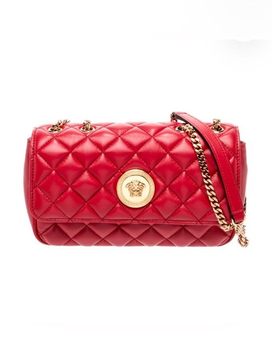 Versace Handbags - Versace Quilted Lamb Leather Medusa Shoulder Bag Dark Red Gold Chain New